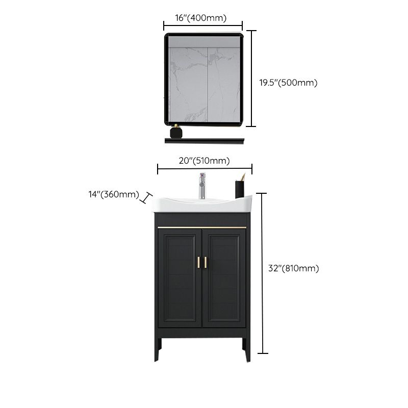 Modern Metal Sink Cabinet Mirror Wall-Mounted Bathroom Vanity Cabinet in Black