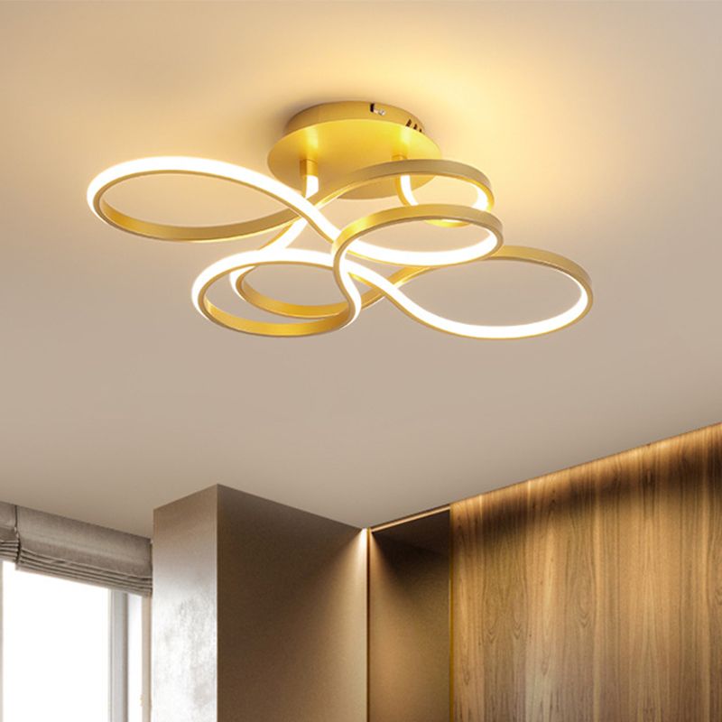 Acryl Twisted Semi Flush Mount Befestigung Zeitgenössische Schwarz/Gold/Weiß LED Deckenleuchte, weißes Licht