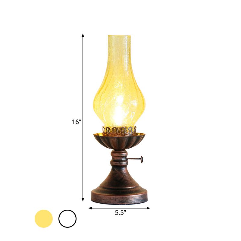 1 Light Yellow/Clear Crackle Glass Table Lamp Industrial Copper Finish Vase Shade Bedroom Desk Lighting