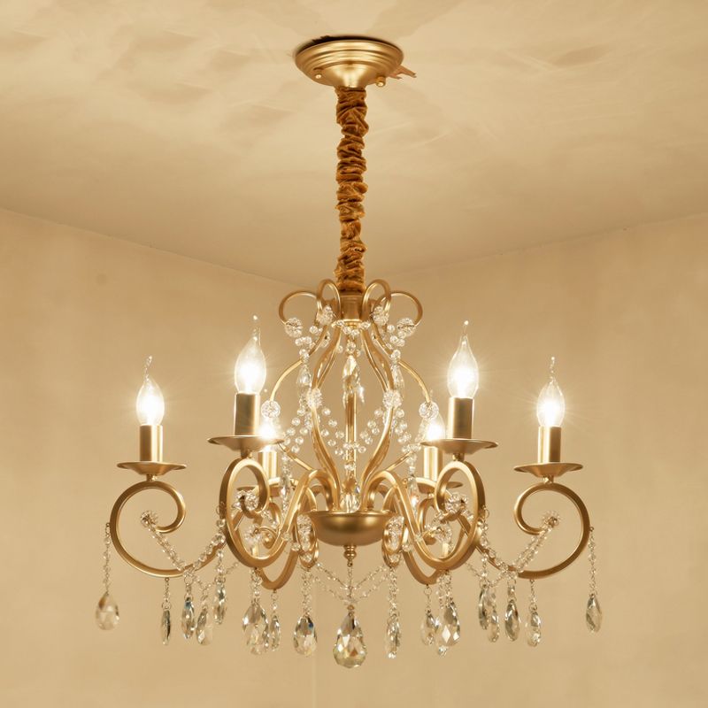 Crystal Metal Chandelier Lighting Fixtures Candlestick Chandelier in Gold for Living Room