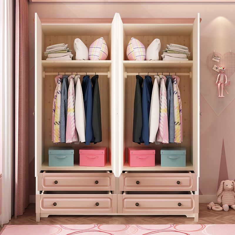 Contemporary Kid's Wardrobe Solid and Manufactured Wood Wardrobe with Drawers