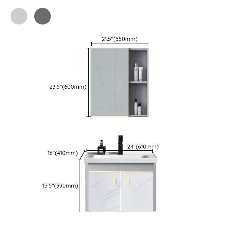 Metal Frame Bathroom Vanity White Single Sink Wall-Mounted 2 Doors Vanity with Mirror
