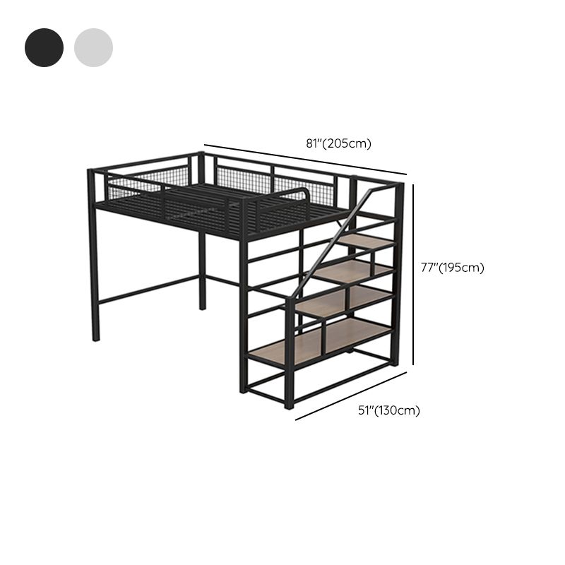 Contemporary Metal Loft Bed Wire-Grid Iron Bed Frame with Staircase