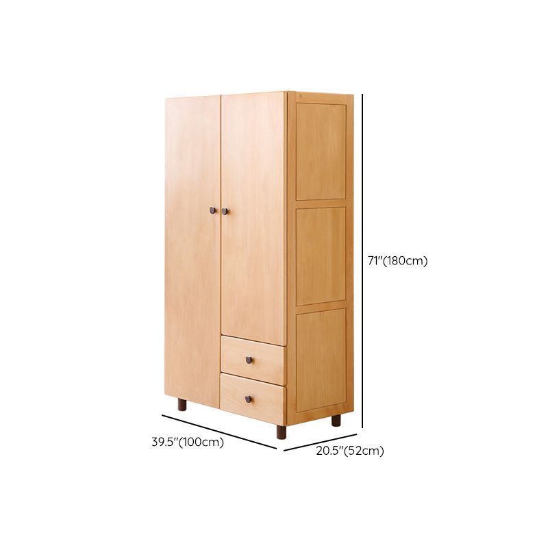 Light Wood Hanging Clothes Rack Beech Closet with Lower Storage Drawers