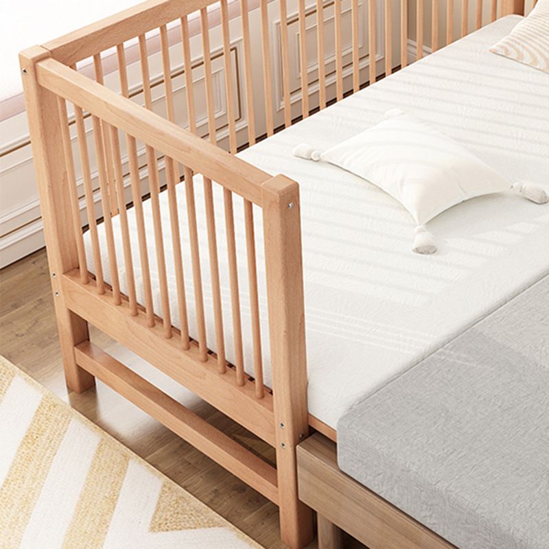 Natural Beech Panel Bed Solid Wood Standard Bed with Guardrails