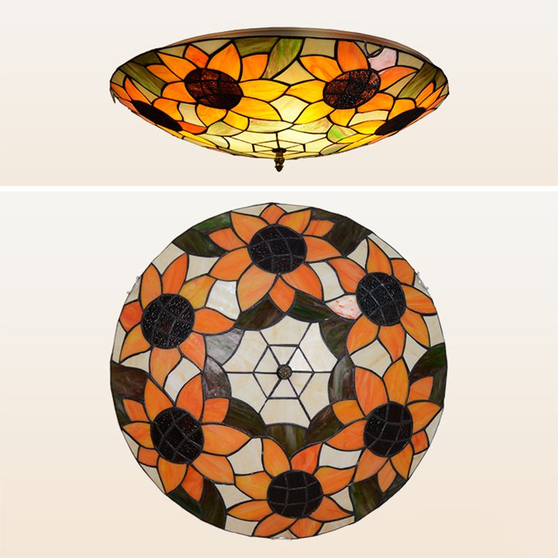 Tiffany Round Flush Mount Ceiling Light Glass Flush Light for Bedroom and Dining Room