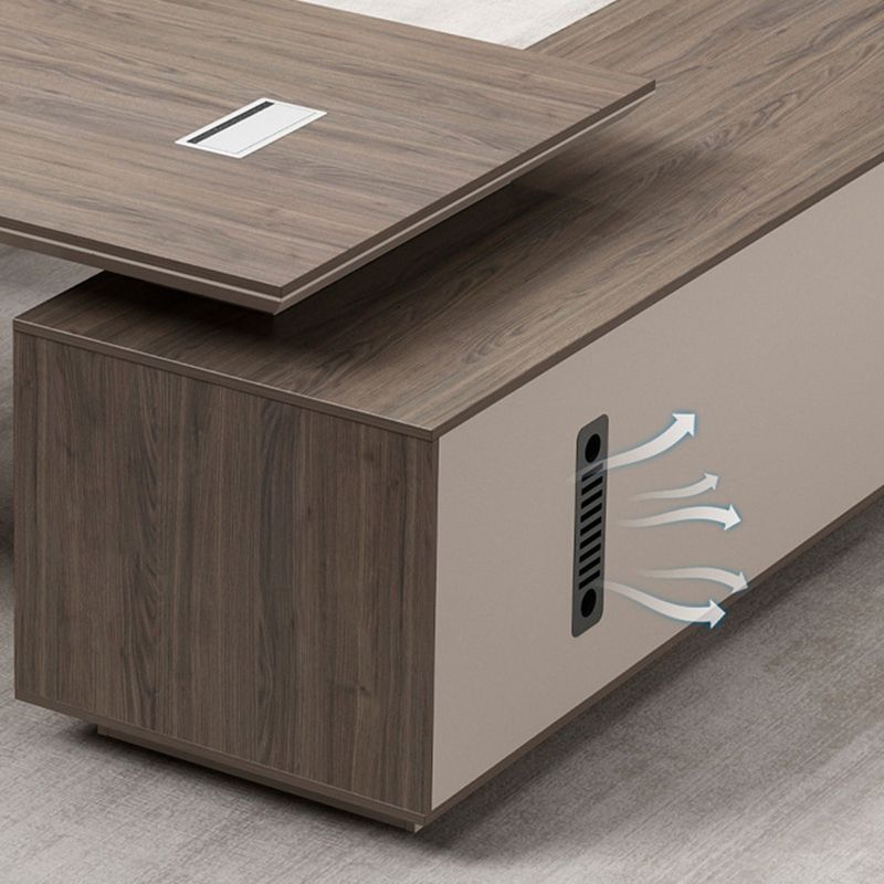 Contemporary Office Desk L-Shape Executive Desk with File Cabinet