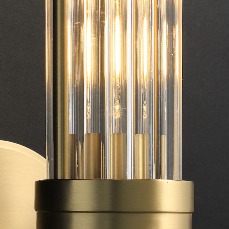 Postmodern Metal Wall Sconce Cylinder Shape Vanity Lamp with Glass Shade for Bathroom