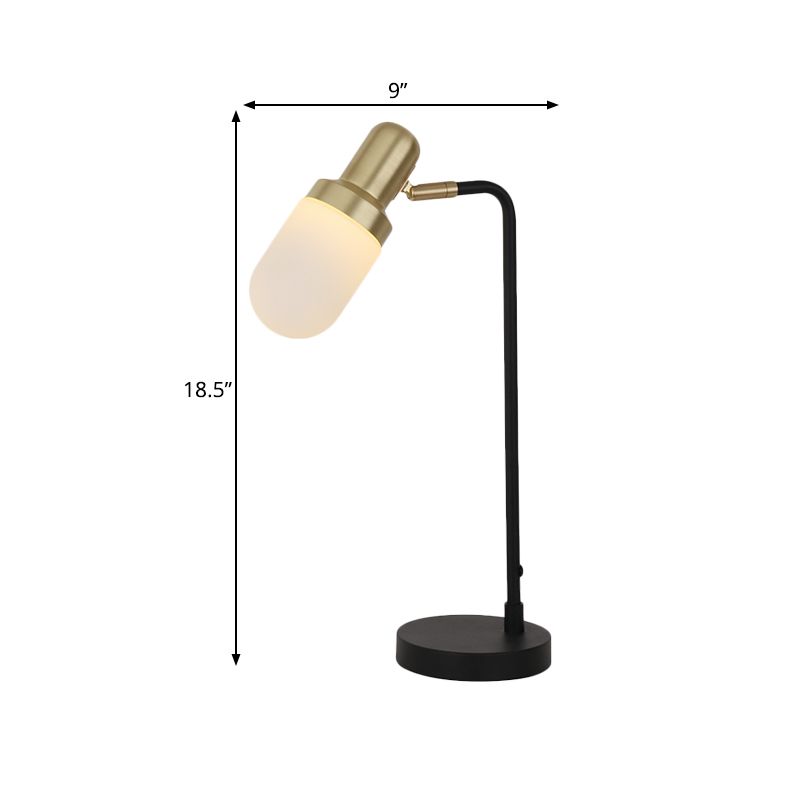 1 Head Bedside Night Light Post Modern Black and Gold Nightstand Lamp with Capsule Frosted Glass Shade