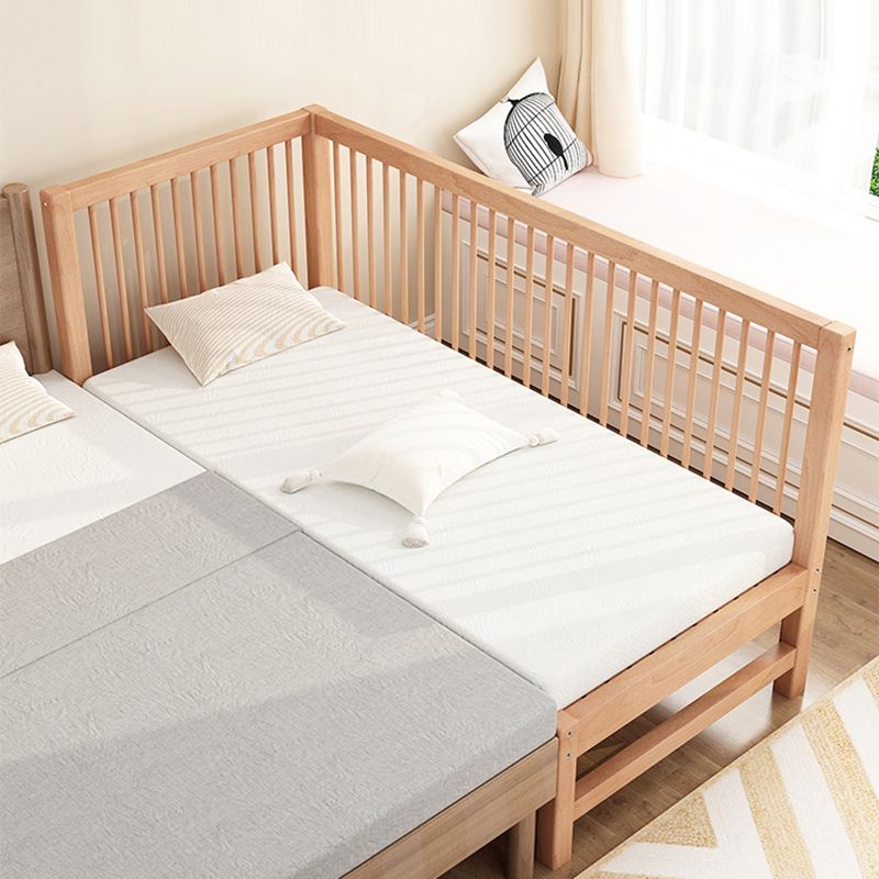 Natural Beech Panel Bed Solid Wood Standard Bed with Guardrails