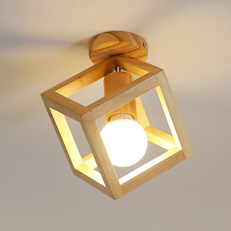 Modern Ceiling Light 1-Light Ceiling Mount Light with Wood Shade for Living Room