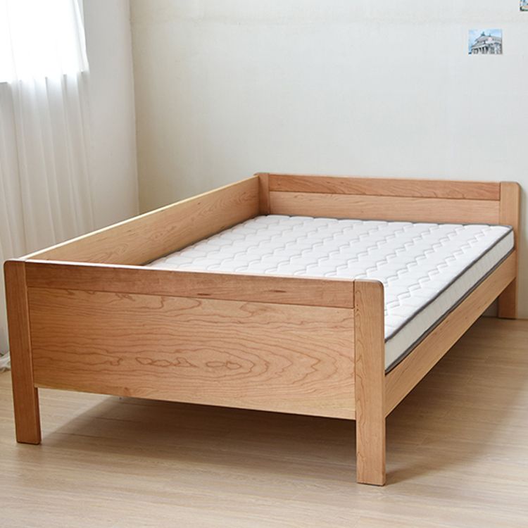 Contemporary Natural Standard Bed with Guardrail and Rectangle Headboard in Solid Wood