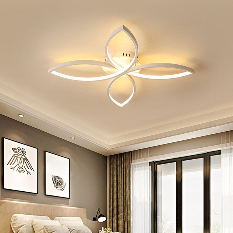 LED Bedroom Semi Flush Mount Light Nordic White Semi Flush Mount Lighting with Floral Metal Shade