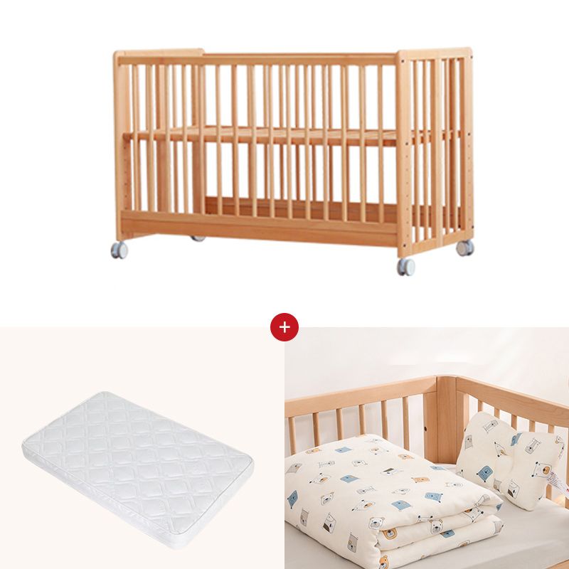 Wood Folding Baby Crib Modern Convertible Nursery Bed with Guardrail