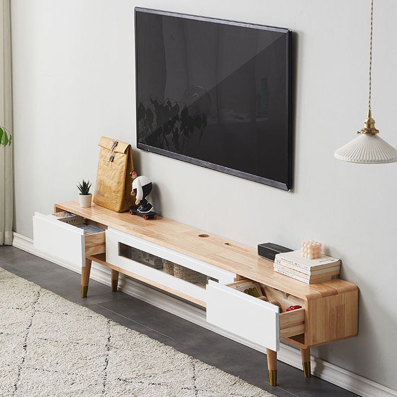 Scandinavian TV Console Solid Wood TV Media Console with Drawers