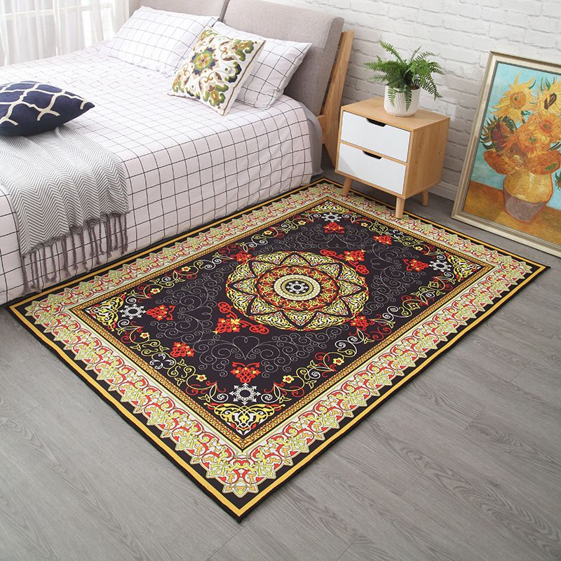 Moroccan Style Bedroom Rug Multi Color Flower Print Carpet Polyester Washable Pet Friendly Anti-Slip Backing Rug