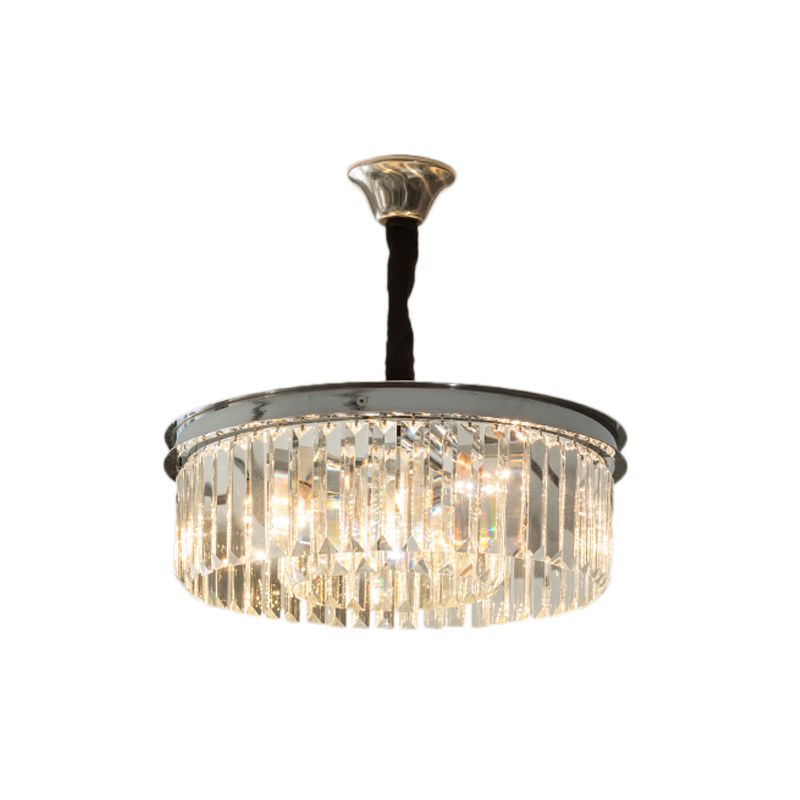 Simple Style Drum Crystal Block Chandelier Pendant Light 4/8 Lights Hanging Light Kit in Chrome, 18"/23" Wide