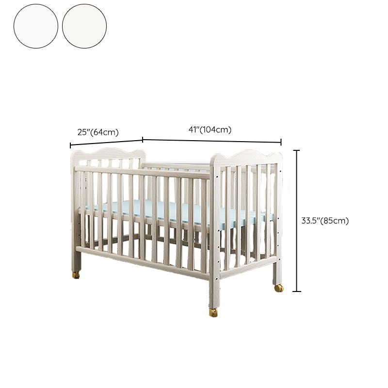 Farmhouse Wooden Baby Crib with Guardrail and Casters in Pine Wood