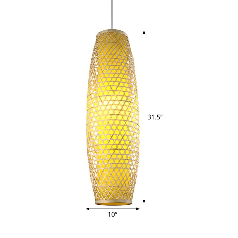 2 strati Lampada sospensione a sospensione al soffitto asiatico a sospensione asiatico a sospensione di bambù allungato