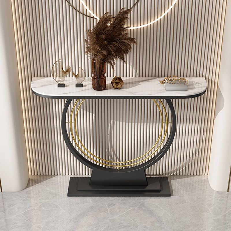 Glam Scratch Resistant Half Moon Slate Hall Pedestal Console Table