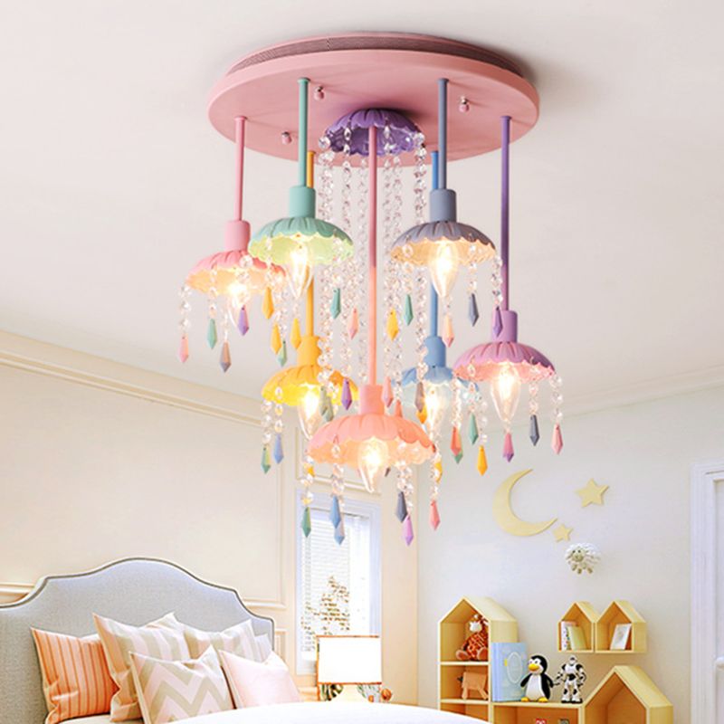 Umbrella Glass Pendant Lighting Fixture Macaron Pink Hanging Pendant Light for Kids Bedroom