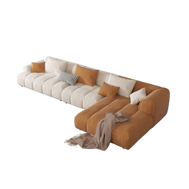 Nordic Style Sectional Sponge Padded Flannelette in Off-white/orange/orange-white Sofa