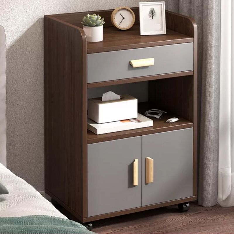 Modern Imitation Wood Cabinet 31 Inch H Open Storage Nightstand with Doors