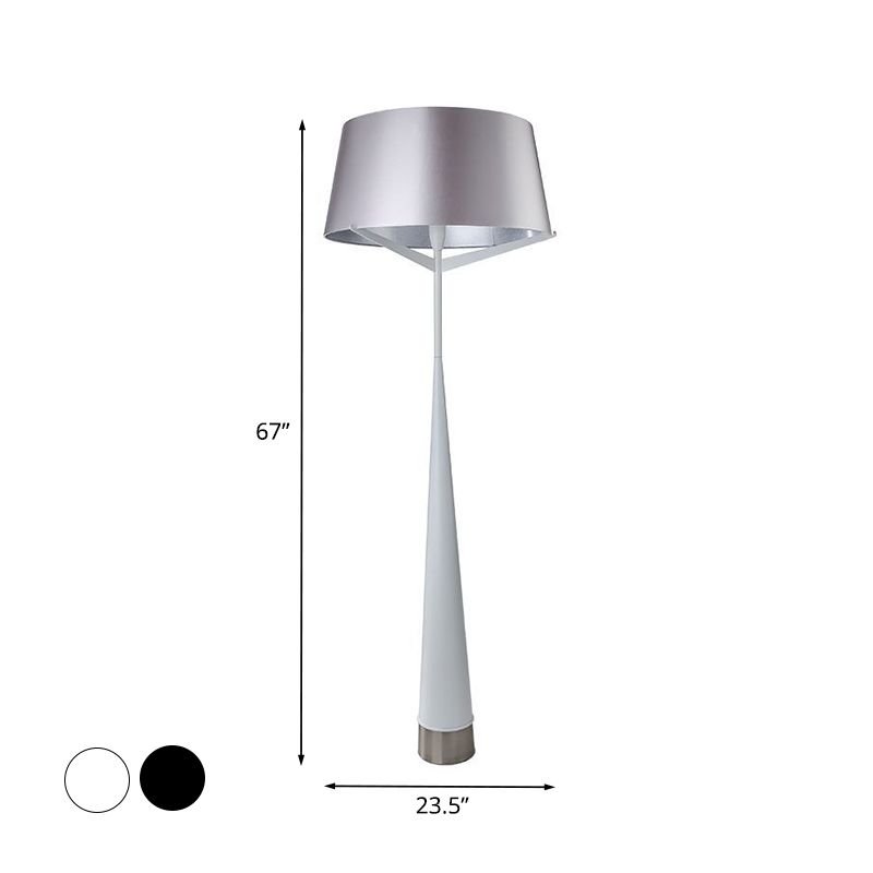 Minimalist Drum Shape Standing Lamp Metallic Single Head Bedroom Reading Floor Light in White/Black