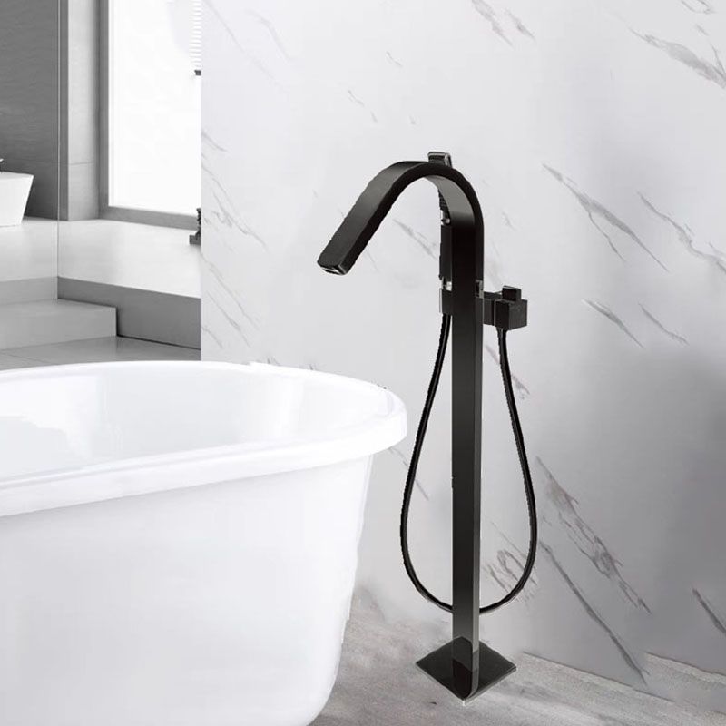Brass Freestanding Tub Filler with Hose Floor Mounted Bathroom Faucet