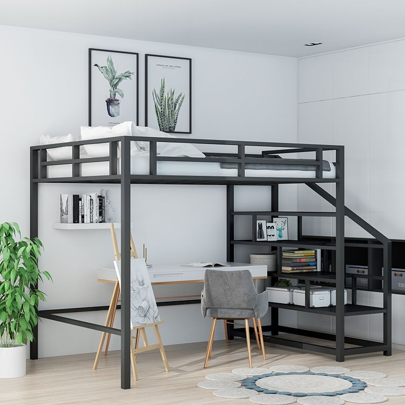 Contemporary Loft Bed with Staircase and Guardrail and Shelves