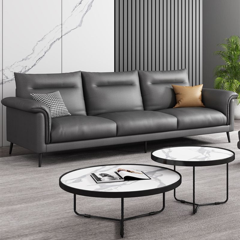 Modern Faux Leather Stain-Resistant Sofa Black Flared Arm Couch