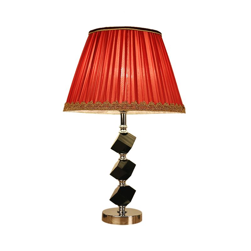 Red/Green Barrel Table Lamp Contemporary 1 Bulb Beveled Crystal Nightstand Light with Braided Trim