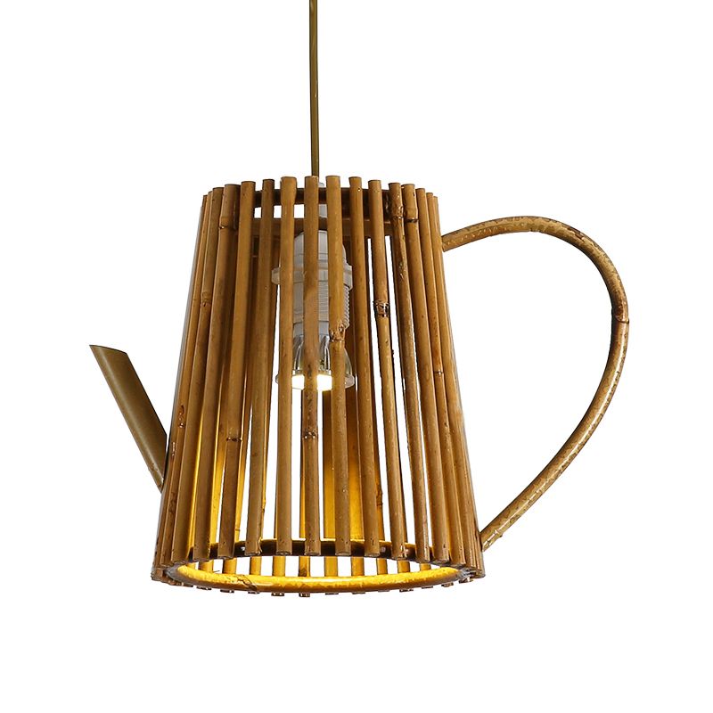 Bamboo Teapot Ceiling Lamp Asia 1 Head Khaki Hanging Light Fixture for Living Room