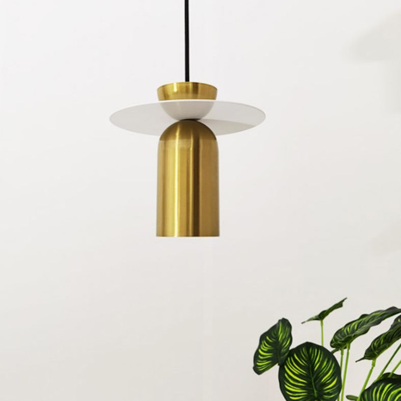 Cylindrical Small Pendant Lamp Postmodern Metal 1 Head Dining Room Ceiling Light