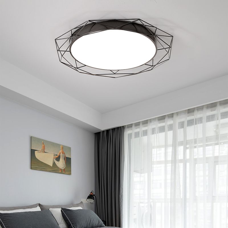 Round Metallic Flush Mount Ceiling Light with Wire Frame Nordic Gold/Black Ceiling Lighting for Bedroom, 21.5"/25.5" Wide