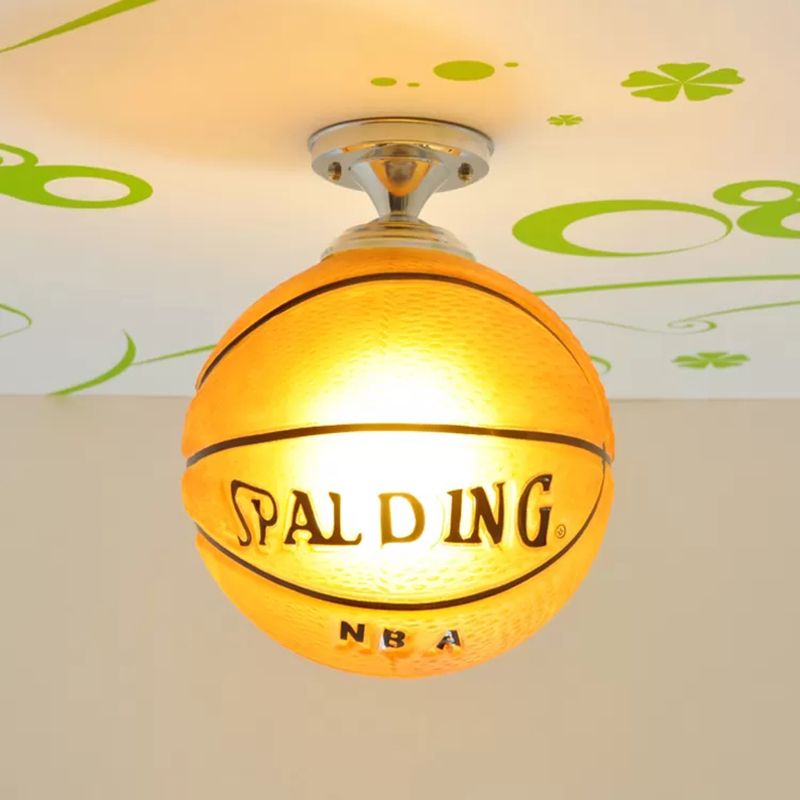 Brown Basketball Ceiling Mount Light One Head Sport Style Glass Ceiling Lamp for Boys Bedroom