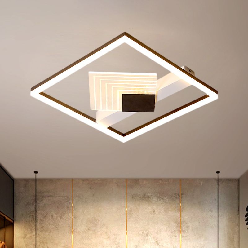 Hedendaags LED -plafond gemonteerd met metaalachtige schaduw goud/zwart vierkant spoellicht in warm/wit licht, 16 "/19.5" l