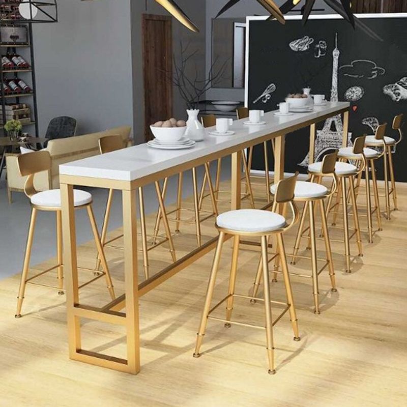 Glam White Marble Counter Table with Rectangle Table Top Gold Trestle Table, Only Table