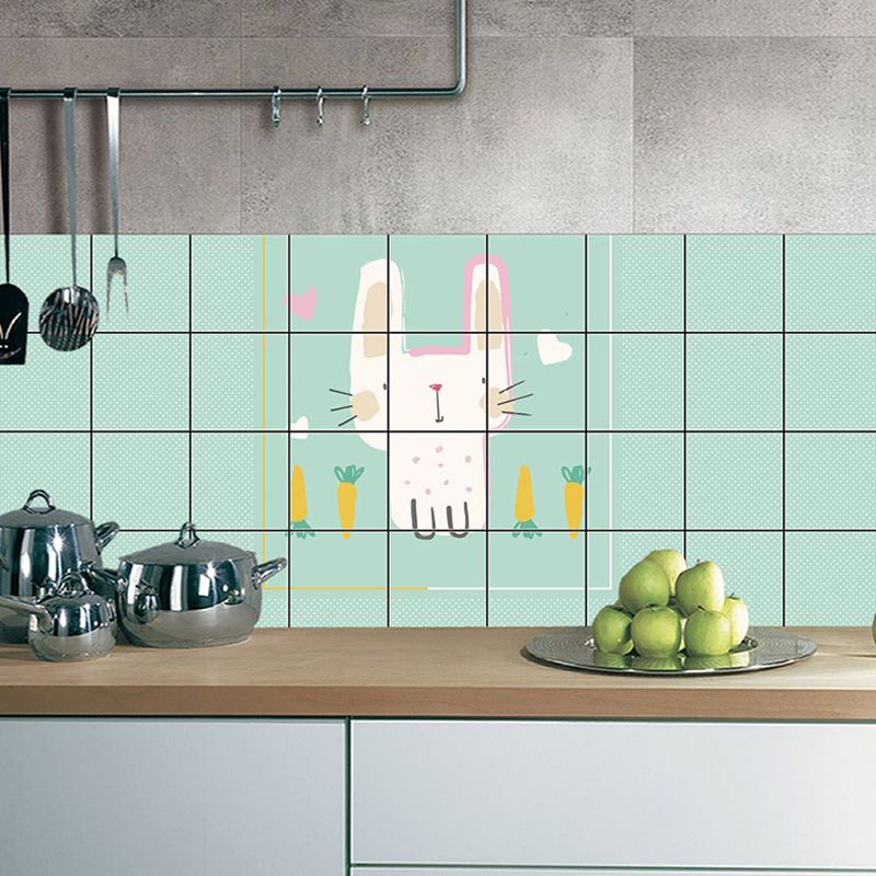 Green Cartoon Wallpaper Panels 12.9-sq ft Rabbit and Carrot Pattern Removable Wall Art for Home