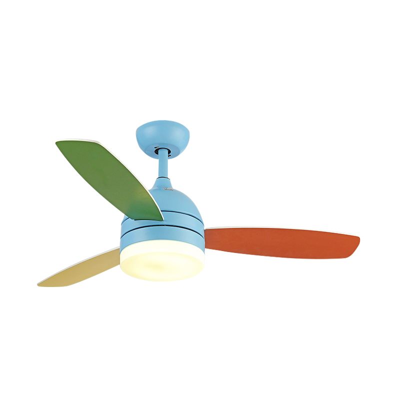 Éclairage de ventilateur de pendentif en dôme Enfants en acrylique LED rose / bleu semi-flusteur Mount Lumière avec 3 lames colorées pour chambre, 39 "de large