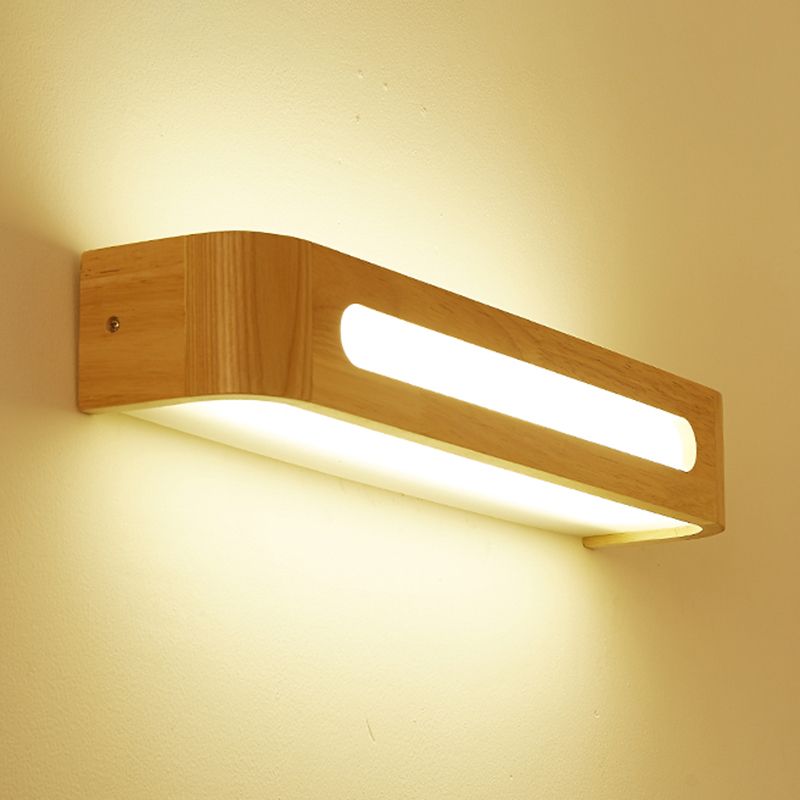 1 Light Rectangle Vanity Wall Lights Modern Style Wood Vanity Mirror Lights