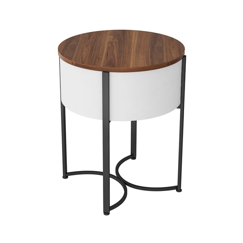 Modern Imitation Wood Nightstand Modern Metal Round Accent Table Nightstand with Legs