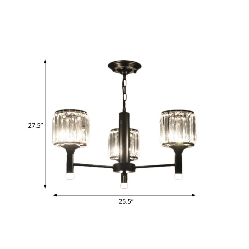 Retro Radial Chandelier Light Crystal 3/6/8 Lights Hanging Lamp in Black for Bedroom