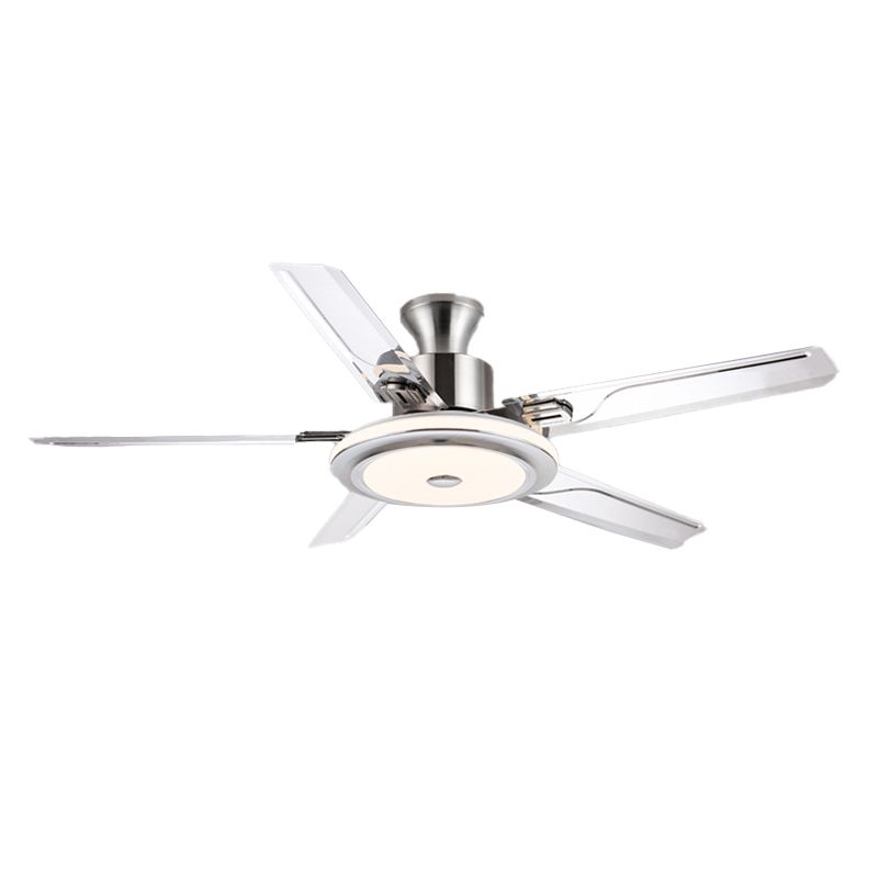 52" Metal LED Ceiling Fan Chrome Modern Fan Light Fixture with 5 Blades