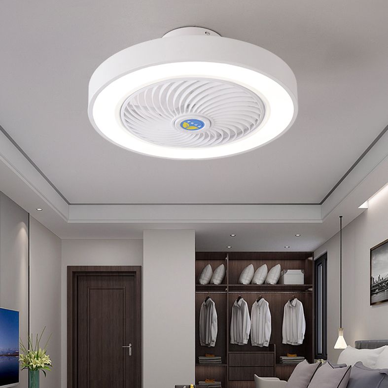 Drum Ceiling Fan Light Nordic Metal LED Bedroom Semi Flush Light with Remote Control