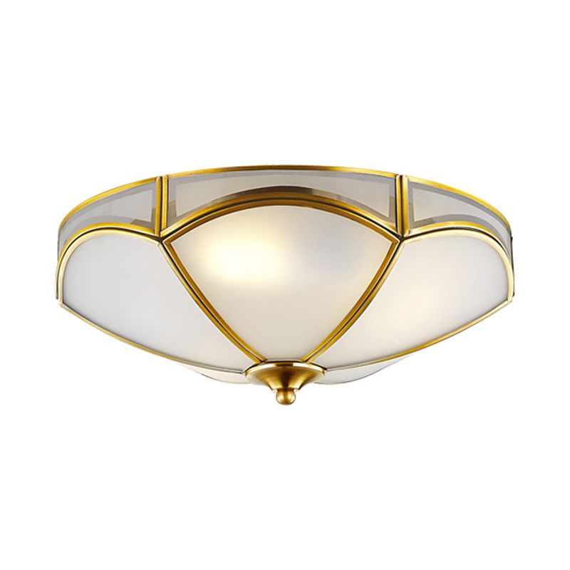 Frosted White Glass Brass Ceiling Flush Scallop 3 Heads Colonialist Flush Mount Lamp for Hallway