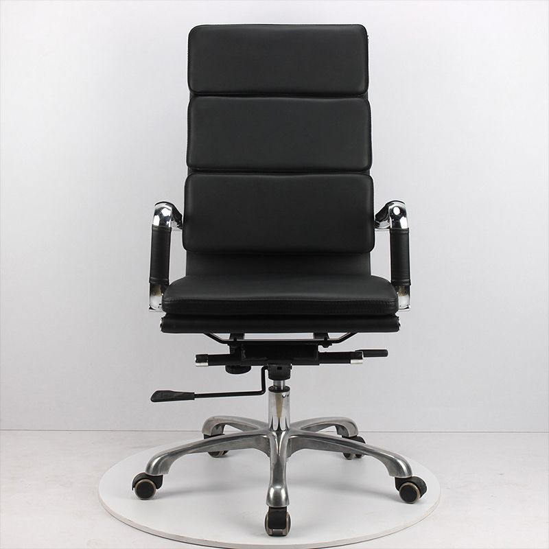 Modern Office Chair Fixed Arms Leather No Distressing Desk Chair with Wheels