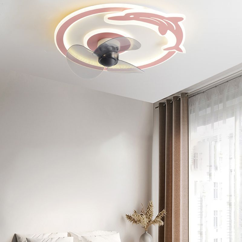 Round LED Ceiling Fan Light Contemporary Metal LED Ceiling Fan for Kid's Room