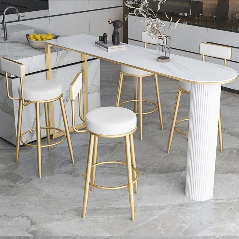 Stone Bar Dining Table Glam Style Bar Table with Double Pedestal for Dining Room Kitchen