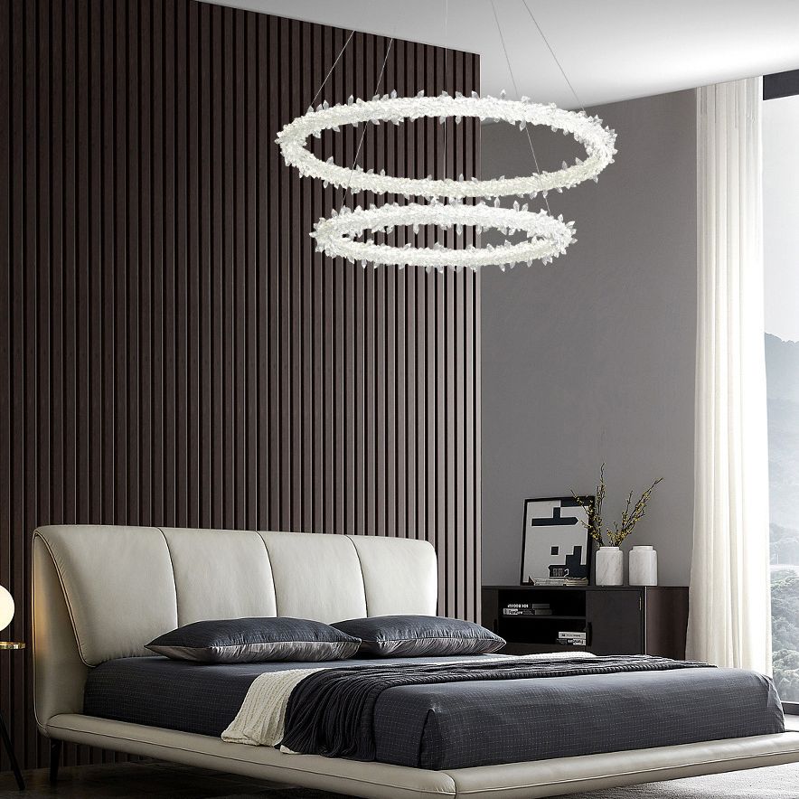 Modern LED Hanging Ceiling Light Clear Circles Pendant Light Fixture with Crystal Shade